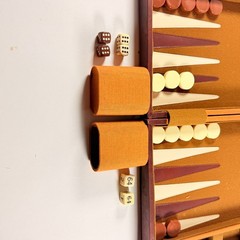 Vintage Travel Size Backgammon Set Faux Leather Compact Design With Dice & Cups
