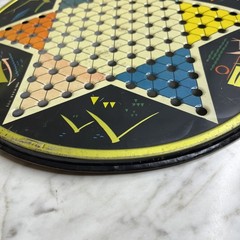 Vintage Pressman Toy Corp Chinese Checker Board Round Metal Multicolor 1153 USA