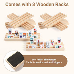 Mexican Train Dominoes Set with Numbers and 8 Wooden Trays/Racks, Double 15 Domi
