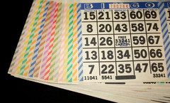 BINGO PAPER Cards Sheets 6 on 16 Blue Barber Pole – 10 pack