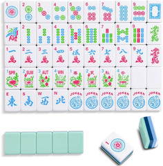 TIASUSAN 4 Layer Engraved American Mahjong Tile Set(Green), 166 Acrylic Mahjong