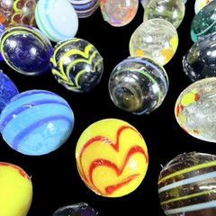 Solitaire Di Venezia Hand Blown Glass Marbles 38 w/Black Wood Base Board
