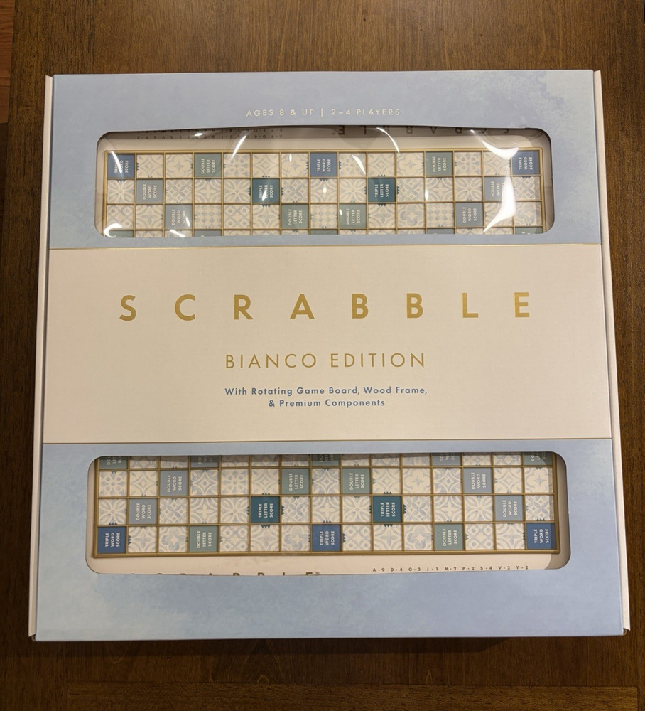 WS Game Company Scrabble Bianco Edition Rotating Board Word Game, 2+ Players