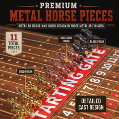 Horse Racing Board Game with 11 Luxury Metal Horses, Foldable Wood Horse Race Ga