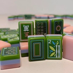 Modern Three Layer Mahjong Tile Set Green Pink White Floral American Mahjong