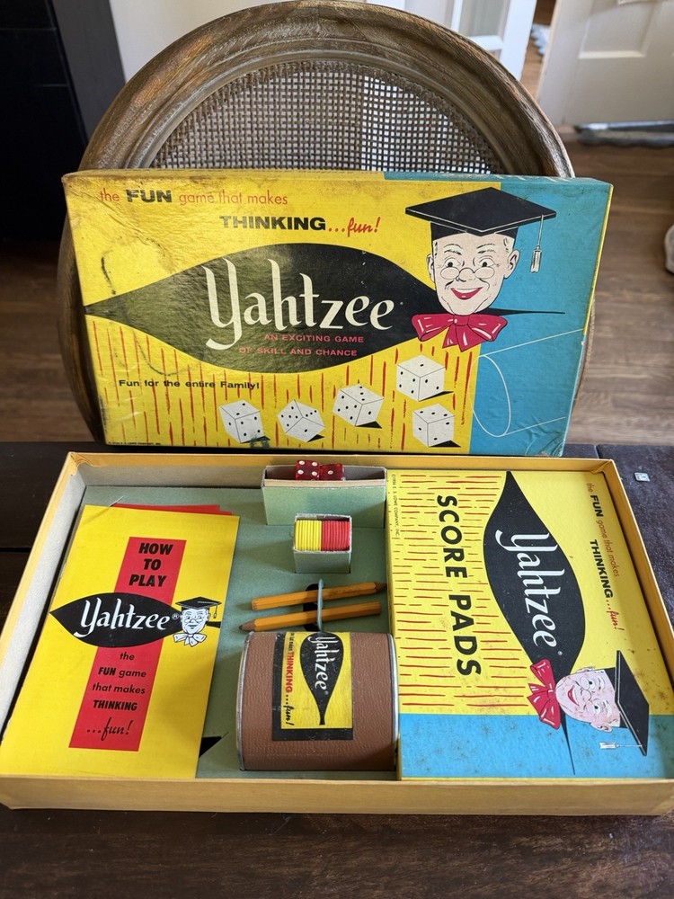 VINTAGE 1956 LOWE Yahtzee GAME and Lots Of Unused score pads. Missing 3 Dice