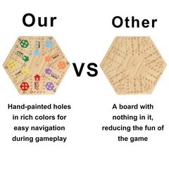 Double-Sided Wooden Wahoo Board Game for 4-6 Players, 6 Colors, 24 Marbles, 6…