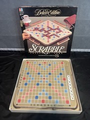 Scrabble Deluxe Edition Rotating Board Game MB 4034 Complete