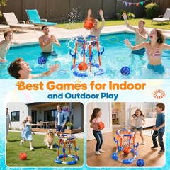 Pool Basketball Hoop 2-in-1 Floating Ring Game 4 Balls Pump Toys Outdoor
