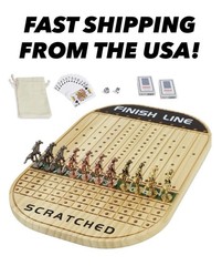 Jyquorp Horse Race Board Game Racing Thick Solid Wood 11 Classic Metal Horses