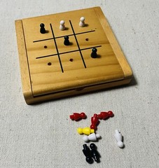 Vintage Hand Made Wooden Tic Tac Toe Game- Mini Pocket-Sized Travel Game.