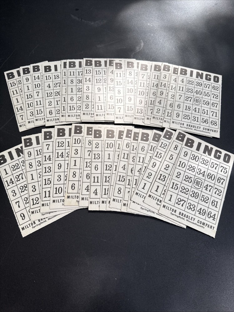 32 Vintage Milton Bradley Cardboard Bingo Cards Numbers