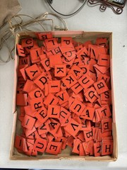 Antique Parker Brothers Anagrams & Letters Game Red Letter Tiles Salem Mass