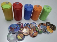 90 Mixed Tazos Lot PacMan Spider-Man Dragon Ball Pokemon + 1 Tazo Holder Vintage