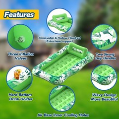Pool Float 76 x48 XL Inflatable Tanning Lounger Pillow Green Nenrsl Led Floats