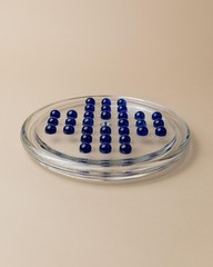 Vtg Glass Solitaire Game – Textured Clear Glass Board with Blue Glass Marbles