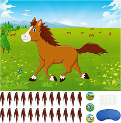 Pin The Tail on The Horse Birthday Game with 48pcs Tails for Kids Farm Birthd…