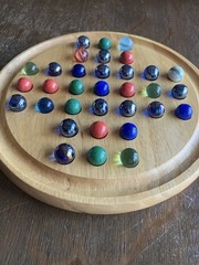 Vintage Wooden Solitaire Board Game with Marbles – Classic Strategy Puzzle