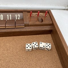 Vintage 1963 Drueke Clapper 12 Game No. 7086 Walnut Shut the Box Board w/ Box