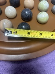 Vtg Semiprecious Stone Marble Solitaire Game 36 1” Stone Marbles 16” Board