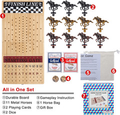 Offelec Large 23-Inch Wooden Horse Race Board Game (Luxury Edition)