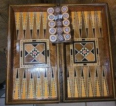 Vintage Mosaic Inlay Chess Backgammon Set Handcrafted Wood Marquetry Game Box