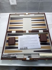 Vintage Tournament Backgammon Set in Brown Case with Brown & Ivory Chips