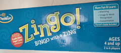 Zingo! Bingo with a Zing Thinkfun ages 4+ 2-6 plyrs ’09 complete box has damage