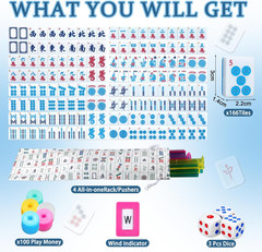 American Mahjong Tile Set, 166 Blue Tiles, 4 All-In-One Rack/Pushers, Complete W