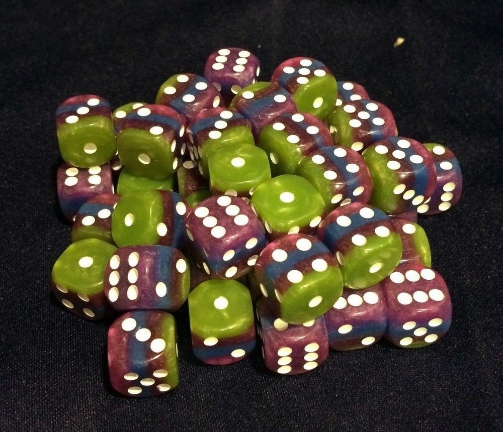 HD Dice 50x 12mm 4-Layer Pips D6 Green-Purple-Blue-Magenta