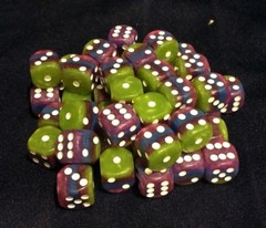 HD Dice 50x 12mm 4-Layer Pips D6 Green-Purple-Blue-Magenta
