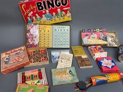 Huge Vintage lot 1930’s & 40s Board Card Games & Toys & Blocks Bingo Anagrams