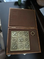 Vintage Brass Tic Tac Toe Board Table Game Set And Case