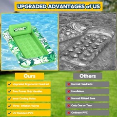 Pool Float 76 x48 XL Inflatable Tanning Lounger Pillow Green Nenrsl Led Floats