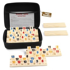 Rummy Cube 6 Player Game Set – 160 Large Number Tiles, Wooden Racks & Travel Cas