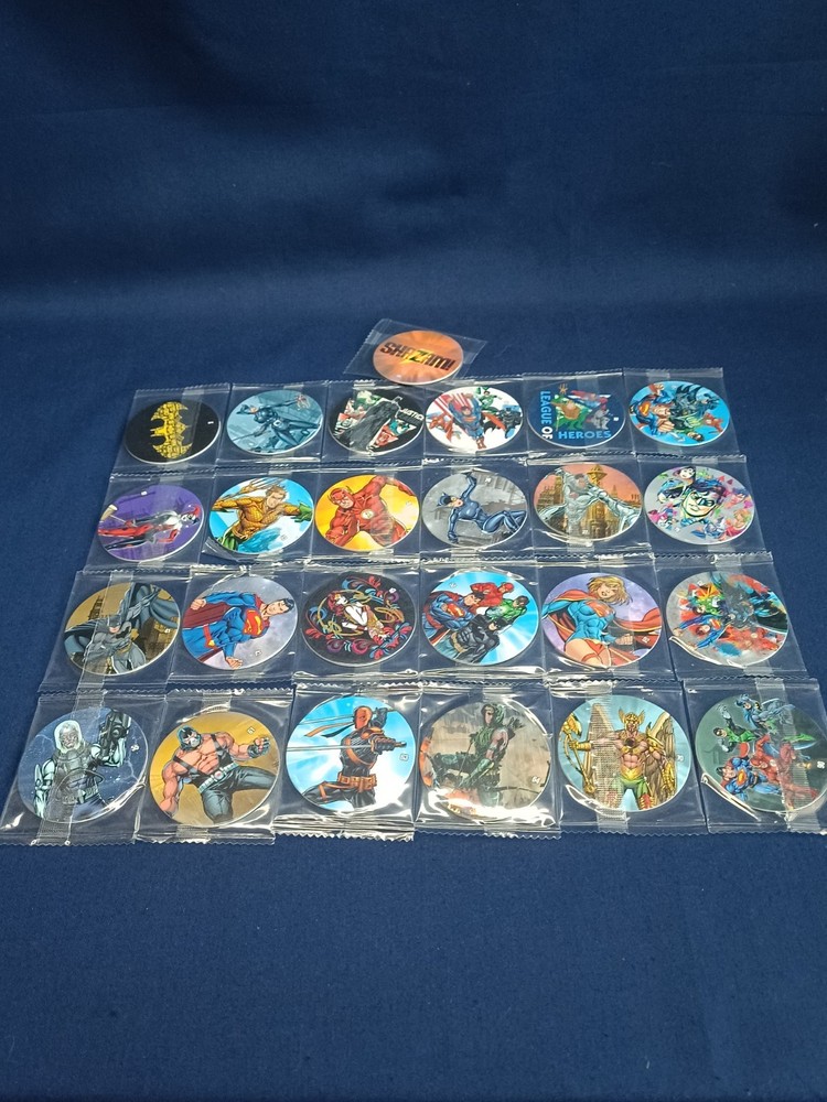 Lot of 25 DC Comics Justice League Pogs Tazos Caps – Chipicao Cardboard Sealed