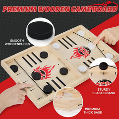 Large Fast Classic Slingshot Puck Game, Wooden Hockey Board Games for Family Nig
