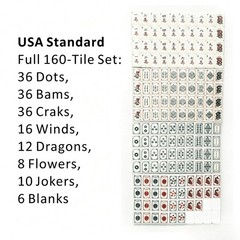 Premium Polished White Acrylic US Mahjong Set Clear Floral & Koi Engraving