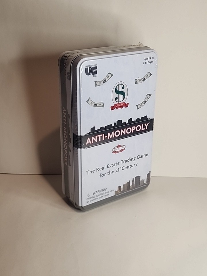 New – University Games Anti-Monopoly Game Travel Tin – Ages 8+ | 2-6 players