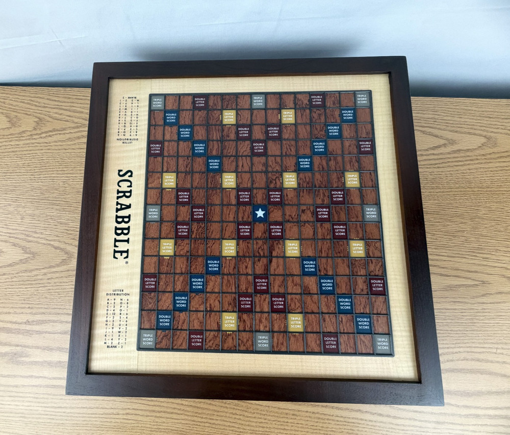 Scrabble Heirloom Edition with Rotating Solid Walnut Cabinet Turntable Open Box
