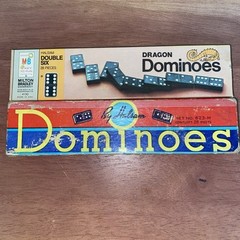 Lot Of 2 Vintage Halsam Dominoes Milton Bradley 28 pcs Wood Carved Dragon Floral