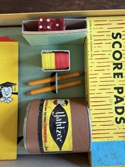 VINTAGE 1956 LOWE Yahtzee GAME and Lots Of Unused score pads. Missing 3 Dice