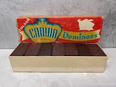 Vintage CROWN Dominoes No. 220 Double 6 Set Original Box Milton Bradley Co.