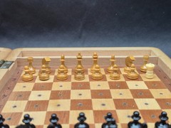 Vintage Soviet Wooden Pegged Chess Set Folding Wooden Box USSR
