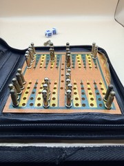 Vintage Travel Backgammon Wood Metal Pegs Board Game Set Zipper Case Complete