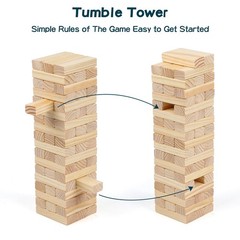 Wooden Tumbling Tower Block Game 54 PCS Stacking Game for Kids Adults