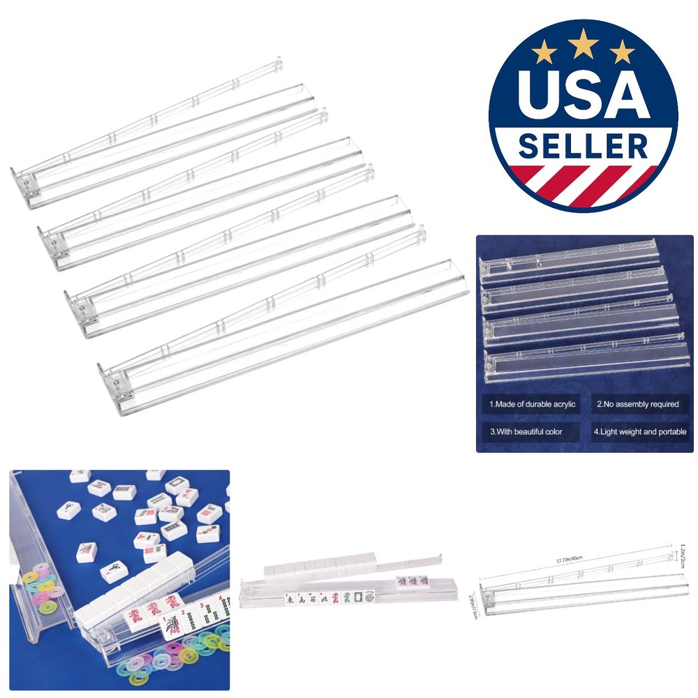 Compact Clear Acrylic Mahjong Rack & Pusher Combo – Set of 4 for Modern Games