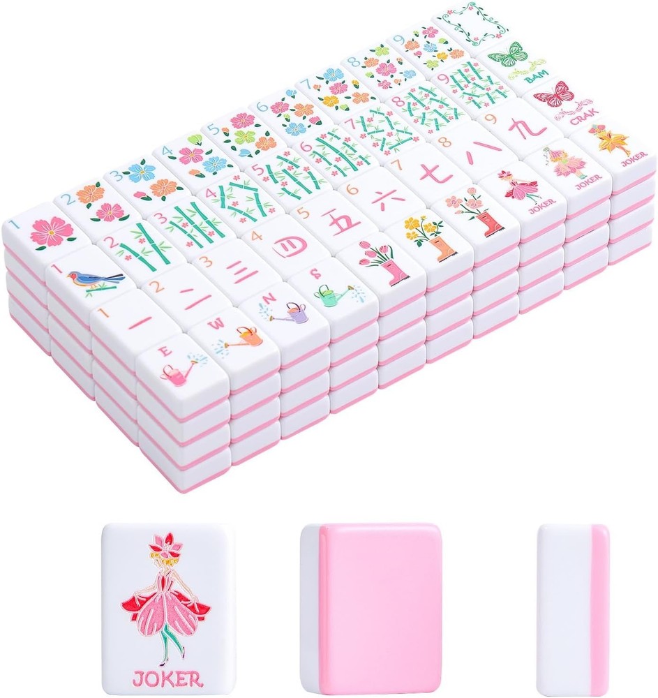 Mahjongolé 2026 American Mahjong Tile Set 160 Pink Tiles Floral Bag Open Box