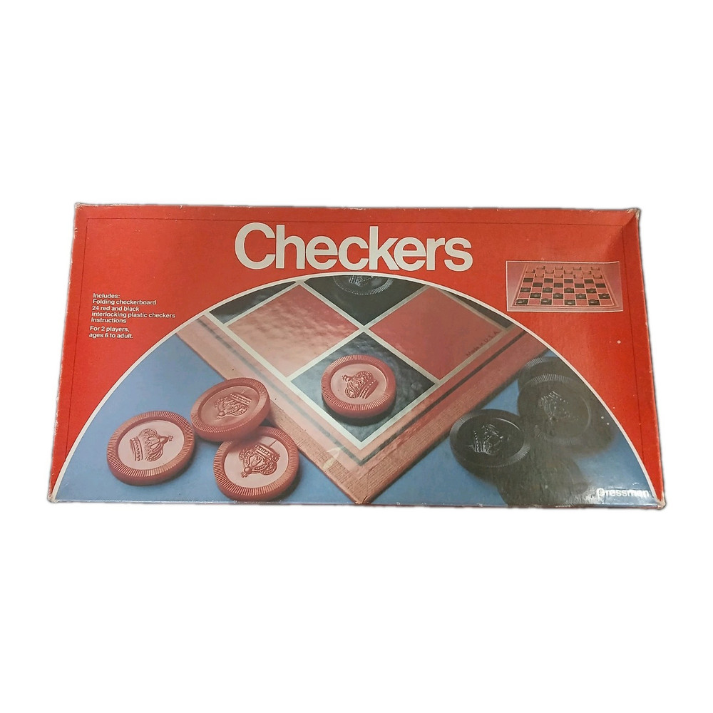 Pressman Checkers Board Game Set Folding Board w/ Red & Black Pieces, 2 Players