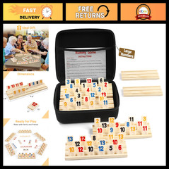 Rummy Cube 6 Player Game Set – 160 Large Number Tiles, Wooden Racks & Travel Cas